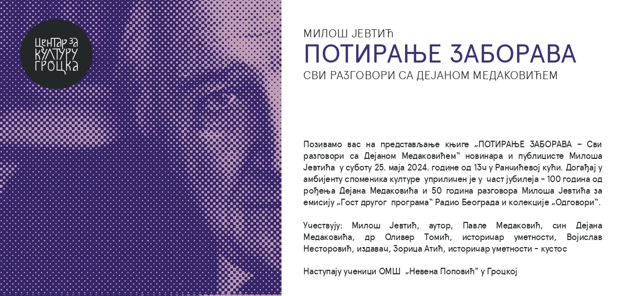 СЕЋАЊЕ НА МЕДАКОВИЋА, УЗ ДУНАВ - Промоција књиге Милоша Јевтића у Ранчићевој кући у Гроцкој
